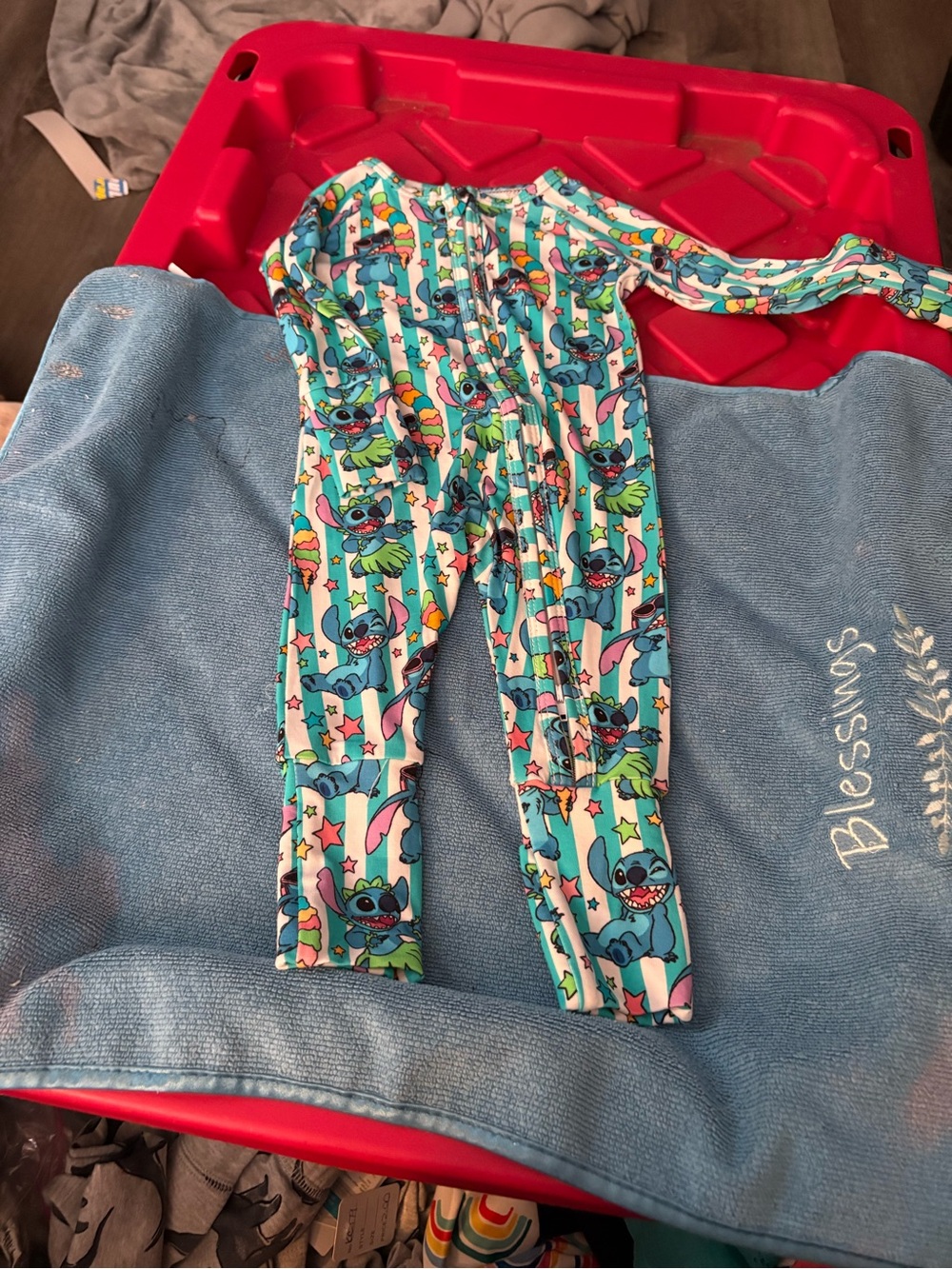 Bamboo Kids Blue Character-Print Footed One-Piece Pajama - Front Zip